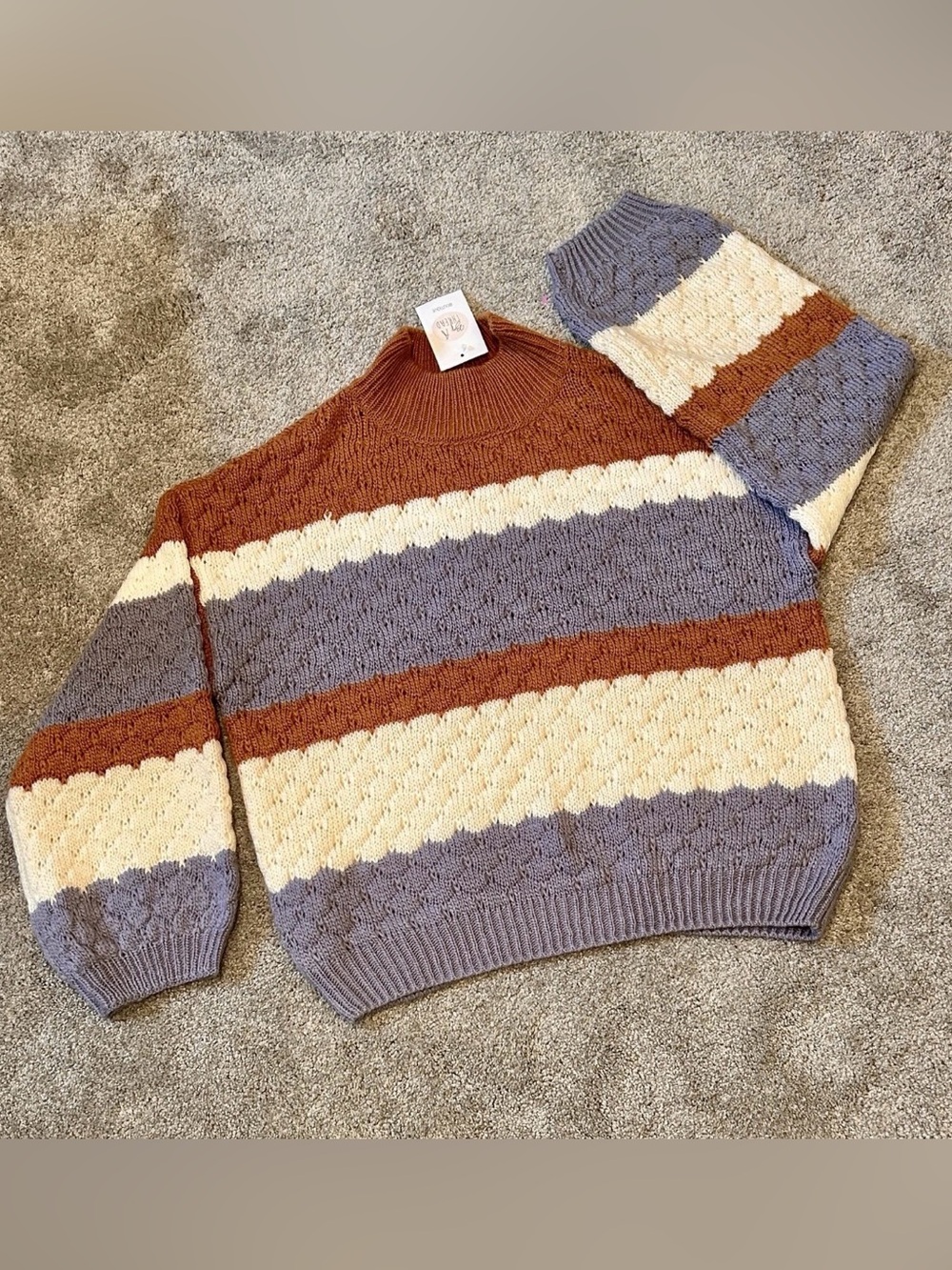 NWT Mine Boyfriend Oversized Pullover Honeycomb Knit Sweater Womens Large NEW